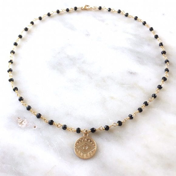 Rosary + Evil Eye Choker Necklace - Picture 2 of 4